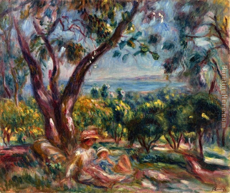 Cagnes Landscape with Woman and Child painting - Pierre Auguste Renoir Cagnes Landscape with Woman and Child art painting